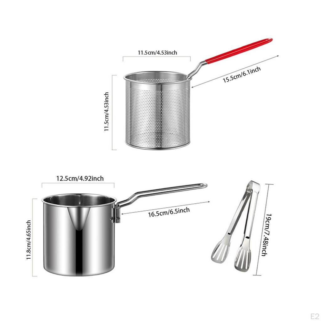Small Deep Fryer Pot Cooking with Frying Basket and Food Tongs Oil for Onion Rings Fried