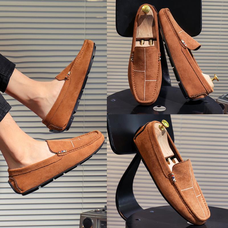 Модные мужские мокасины без застежек, повседневная мужская обувь на осень, легкие туфли на плоской подошве, мужские прогулочные туфли, замшевые кожаные мягкие мокасины для вождения