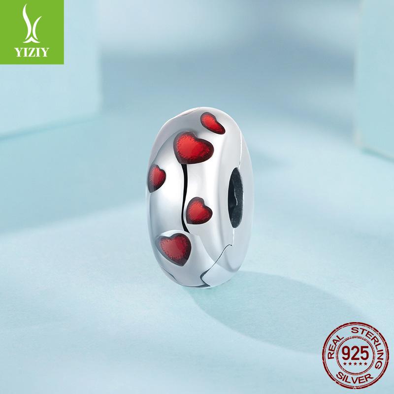 Red Love Oil Drop Positioning Buckle Accessories Classic Romantic Heart S925 Sterling Silver Bead Spacer