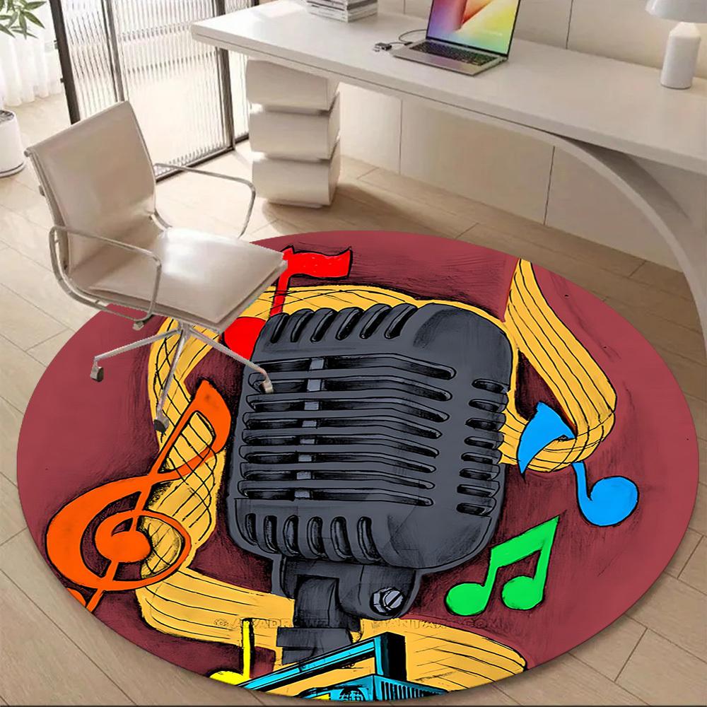 1pc Music Studio Office Round Area Rug, Indoor Mat Suitable ForOffice, Under Office Chairs Bedroom Living Room Home Decor, Room Deco T169