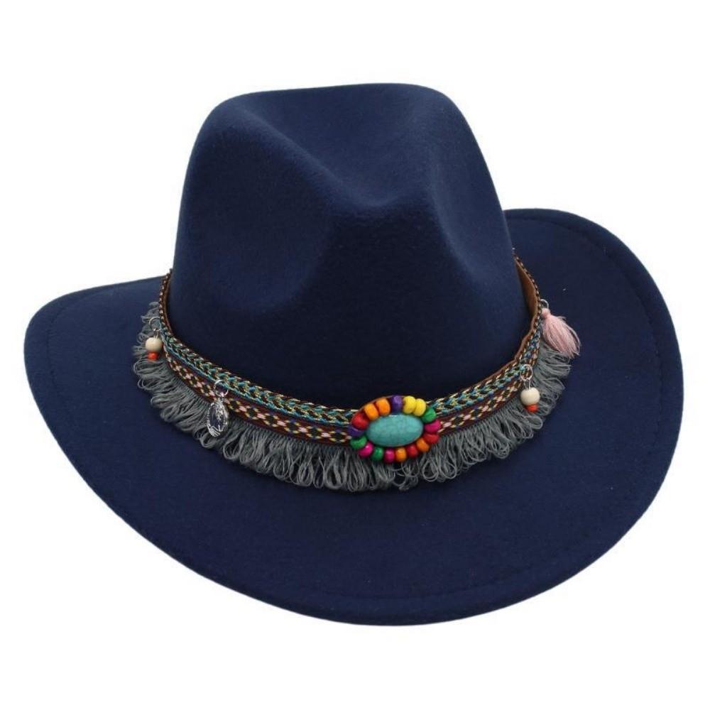 with Tassels Tibetan Style Top Hat Ethnic Style Jazz Fedora Hats Ox Head Accessories