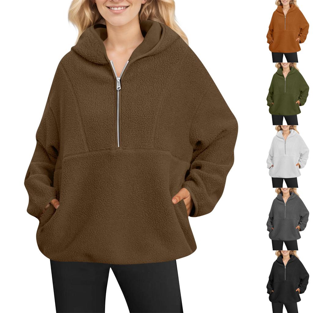 Женская модная однотонная толстовка с длинными рукавами, карманом, молнией и капюшоном, пуловер, топ