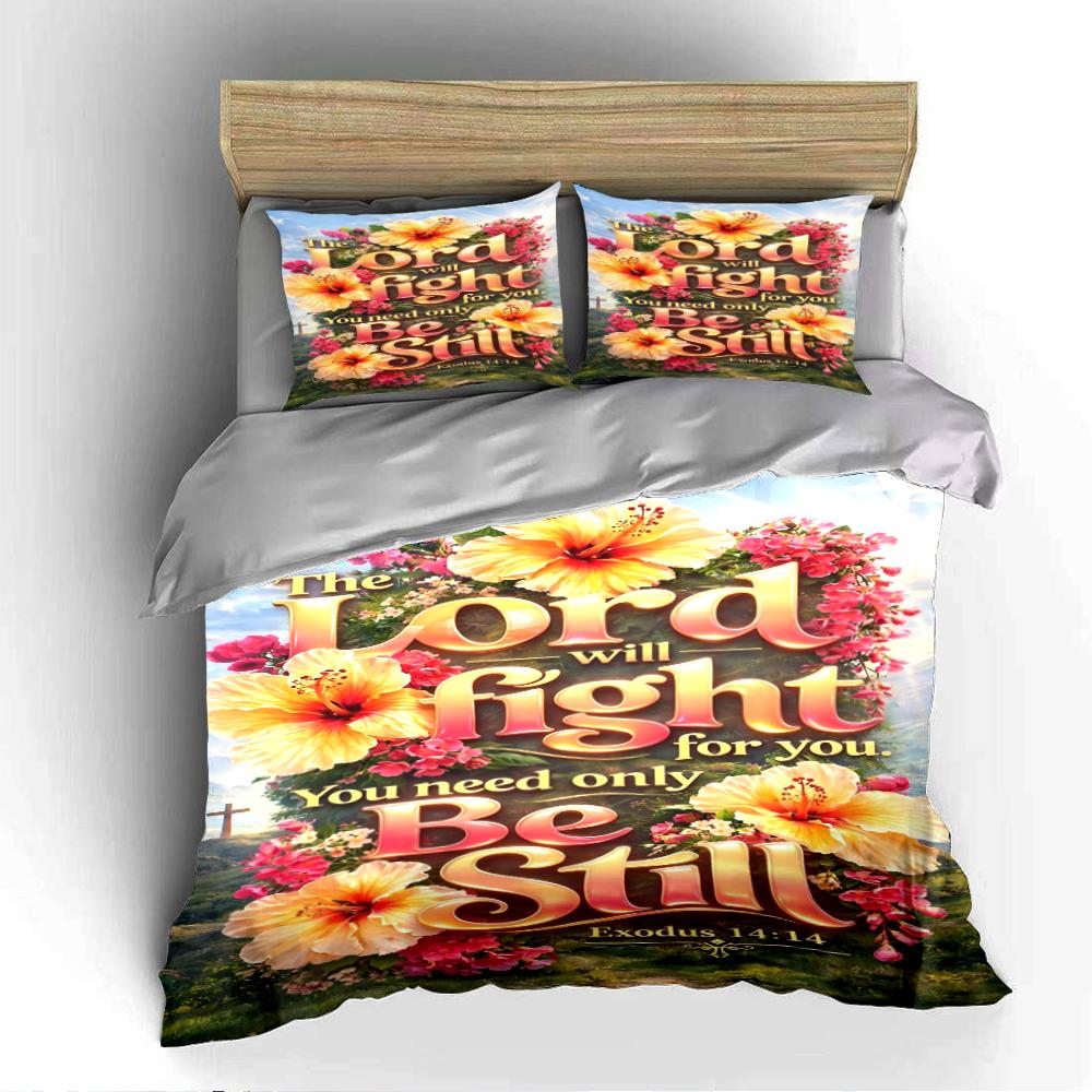 "The Lord Will Fight Floral Bedding Set" Bedding set (1 duvet cover, 2 pillowcases, duvet not included)