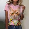 Summer Round Neck 3D Cat Print Top Fashionable Casual Short Sleeved Women's T-shirts