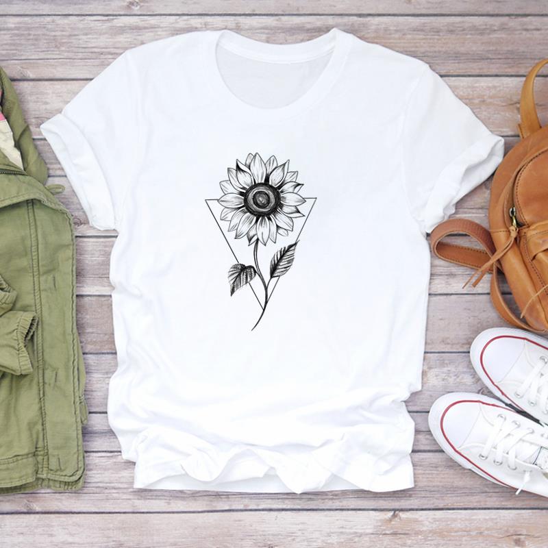 (Азиатский размер) Футболка, верхняя одежда, милый цветочный тренд, милая женская футболка с коротким рукавом и принтом, женская модная футболка, повседневная футболка с рисунком