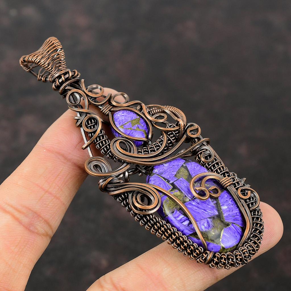 Copper Charoite Pendant Copper Wire Wrapped Jewelry Gemstone Handmade Pendant Copper Wire Wrapped Pendant Gift For Him Latest Design Pendant