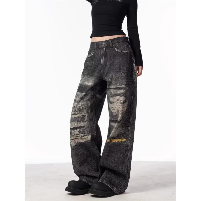 Мужские прямые джинсы JYL, трансграничные, винтажные, с окрашиванием тай-дай, стираные, уличные, свободные, джинсовые брюки