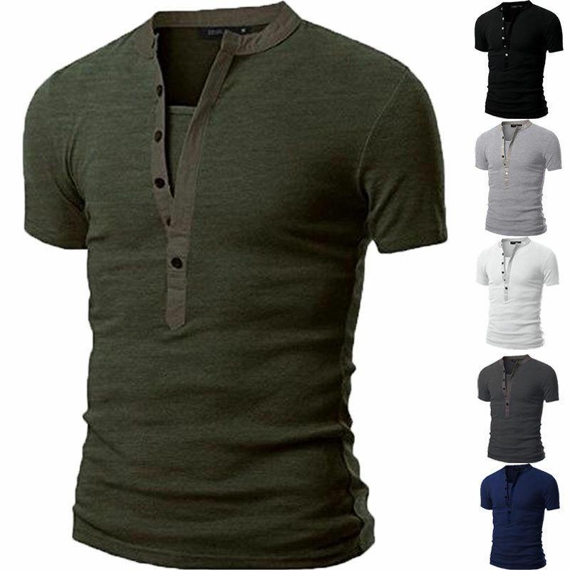Fashion Men's Slim Fit V Neck T-shirt Muscle Tee Casual Tops Short Sleeve Blouse In Stylish Solid Colors