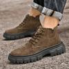 Winter Autumn Suede Leather Boots Fashion Style Hiking Sneakers High Top Plush Fur Motorcycle Boots for Men Outdoor Ankle Boots