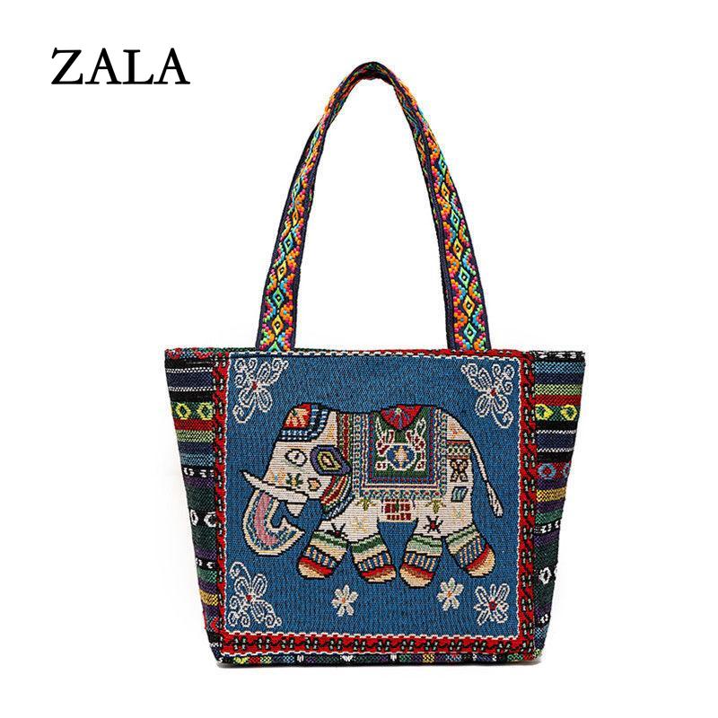 New Ethnic Style Shoulder Bag Office Handbag Student Canvas Embroidery Elephant Casual Travel Storage Tote Bag For Women