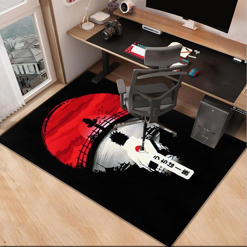 Anime Red Clouds On Black Background Office Rug Chair Mat, Game Carpet, Suitable for Front Door, Bedroom, Living Room, Desk, Holiday Gift