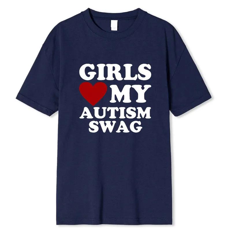 Girls Love My Autism Swag Смешные подарки для мальчиков-аутистов Осведомленность Футболки Графическая уличная одежда Идеи подарков с коротким рукавом Футболка для мужчин