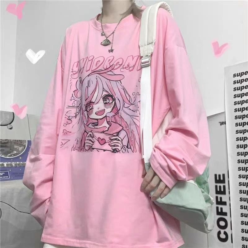 Милые девушки, милый мультфильм, японская уличная одежда, Harajuku, розовый забавный кавайный повседневный топ с принтом, свободная шикарная летняя женская футболка