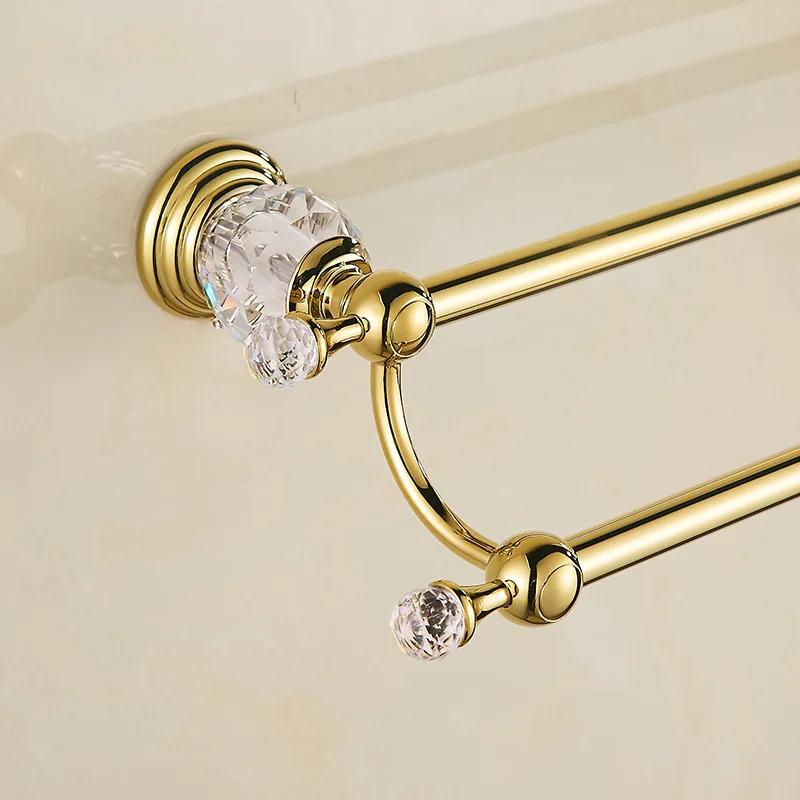 Набор роскошных хрустальных аксессуаров для ванной комнаты, полированный золотой набор фурнитуры для ванной, настенные товары для ванной, корзина-полка