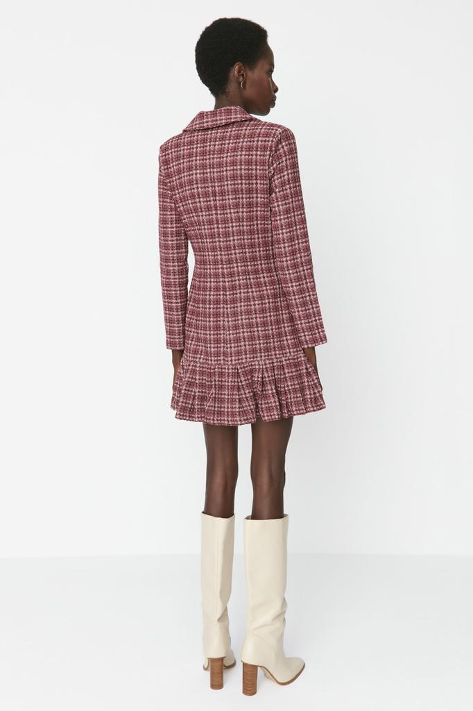 Women's Dress New Season Fashion Black Skirt Flounced Button Detailed Tweed Woven Dress