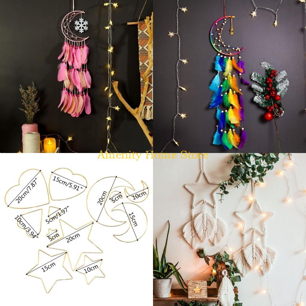 F26C Love Heart Stars Moon Hoop for Handmade Dreamcatcher Making Wall Dream Catcher Frame Circle Ring Metal Macrame Hoop