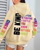 Женская толстовка с принтом букв 'Be Kind' - Осенний повседневный флисовый пуловер с карманами