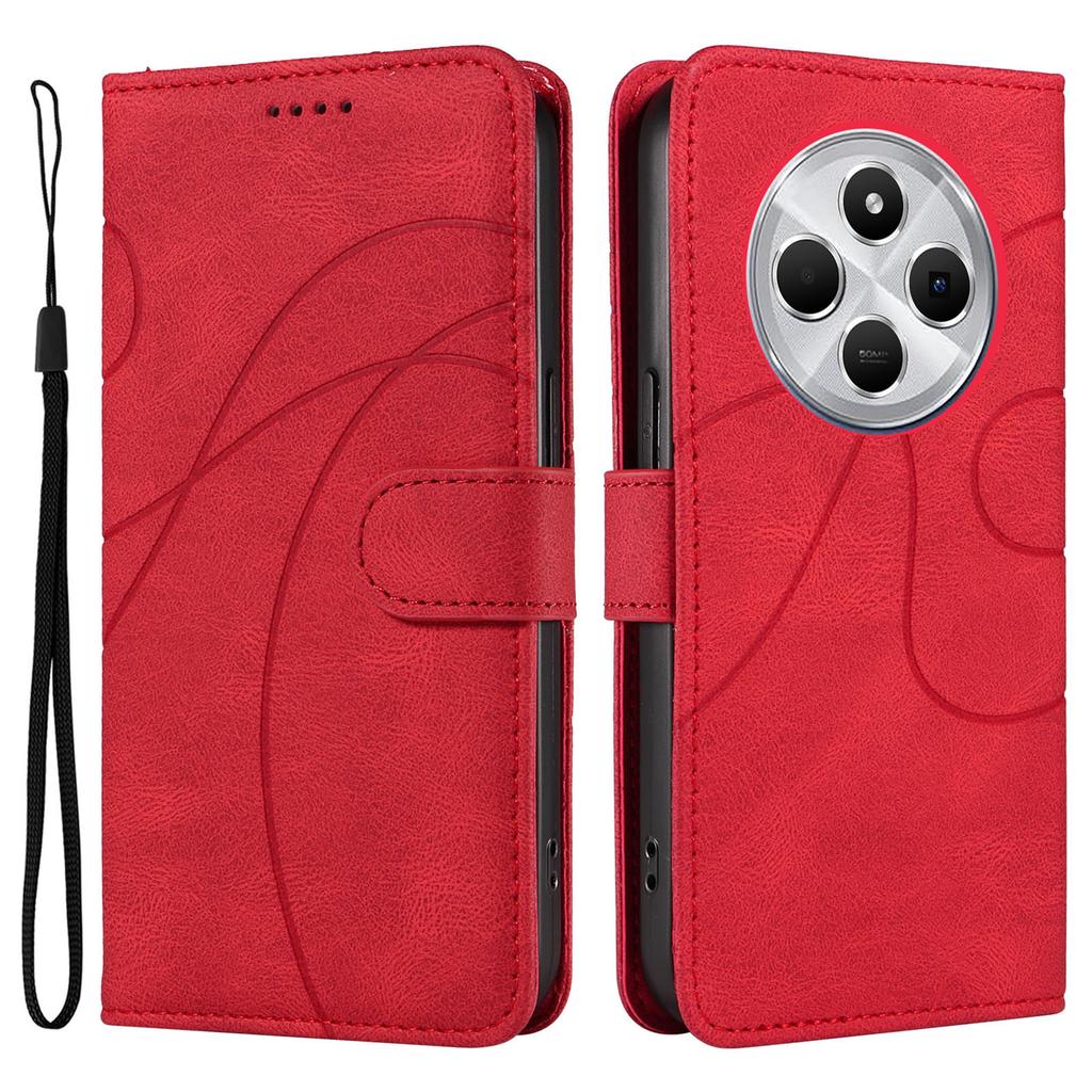 For Xiaomi Poco C75 4G/Redmi 14R 5G/14C 4G Case Stand Wallet Leather Phone Cover Curved Line Wrist Strap