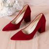 French Red Wedding Shoes for Women Spring Summer Autumn New Pointed Thick Heels Not Tiring Feet Bride Shoe Zapatillas De Mujer