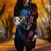 New In Autumn Fox Skull Print Plus Size Dress Women O'neck Long Sleeves Casual Pocket Dresses
