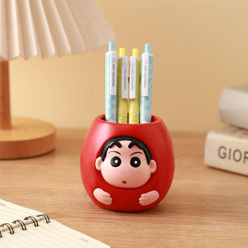 1Pcs Cute Crayon Shin Chan Pen Holder Makeup Brush Organizer Perfect For Office Desk Decor Creative Storage Pen Holder
