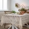 Bohemian Chic Crochet Lace Tablecloth, Farmhouse Style Vintage Hollow-Out Design Beige/Brown, Perfect for Kitchen Dining, Buffet Table, Holiday Dinner