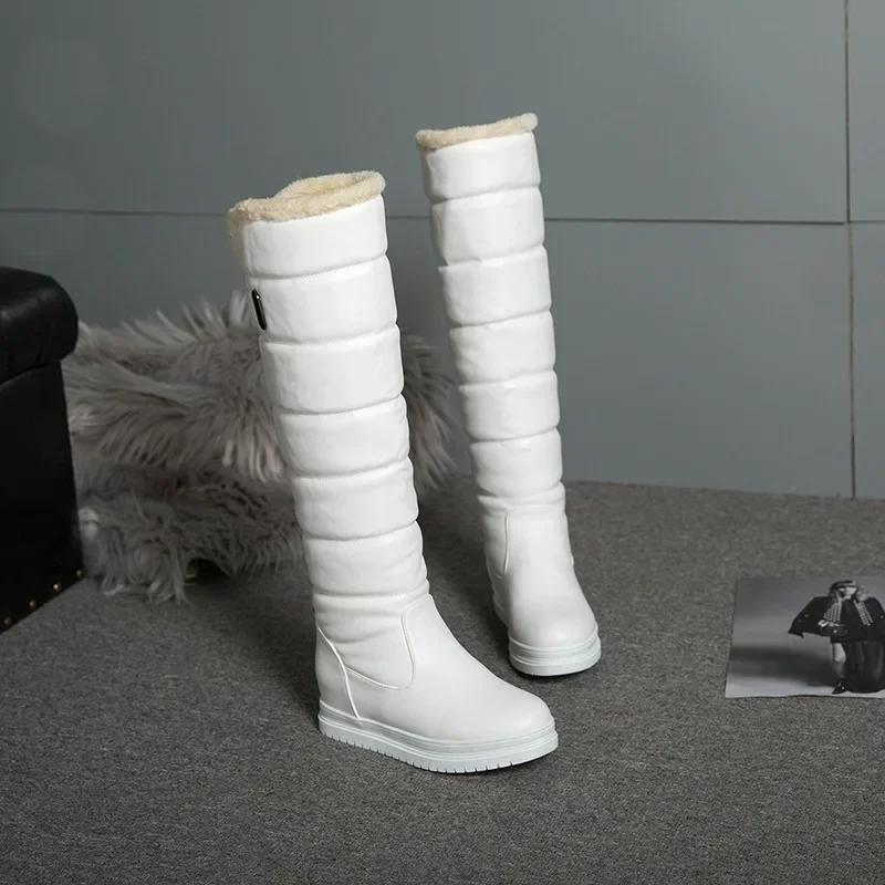 Winter Warm White Snow Boots 2024 Low Heels Shoes Women Knee High Boots Female Platform Plush Long Boats Mujer Black 34-43