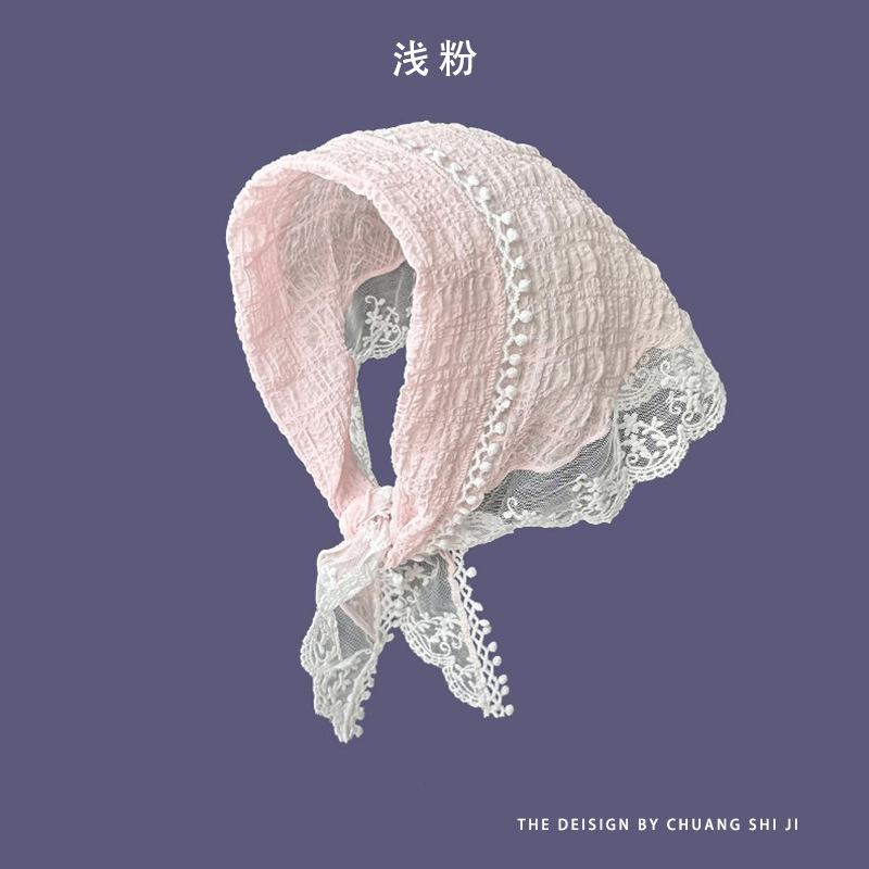 Летний головной убор, повязка на голову с французским пасторальным треугольным платком для волос, женская, для девочек, кружевная лента