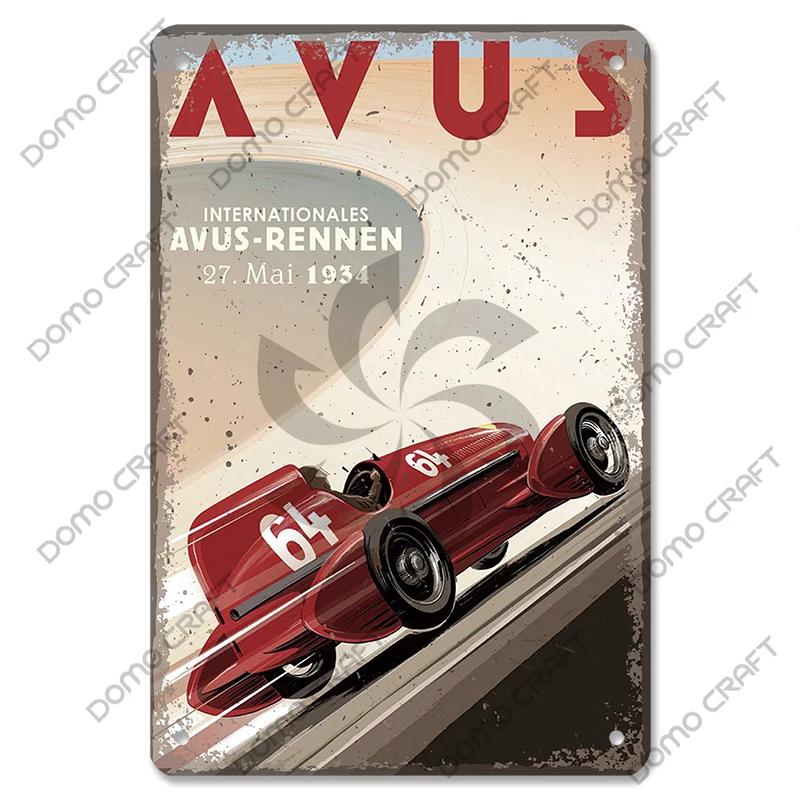 Racing Car Plaque Metal Tin Sign F1 Racetrack Vintage Poster Wall Art Decor for Garage Racing Club Home Wall Decoration