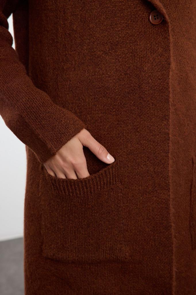 Women's Fashionable Stylish Cardigan Brown Soft Textured Long Coat Look Knitwear Cardigan