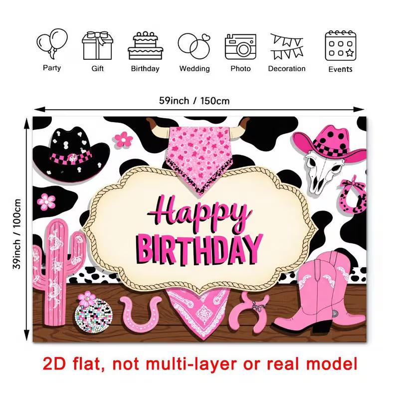 2D Girl Western Party Photo Booth Backdrop with Cow Print and Boots