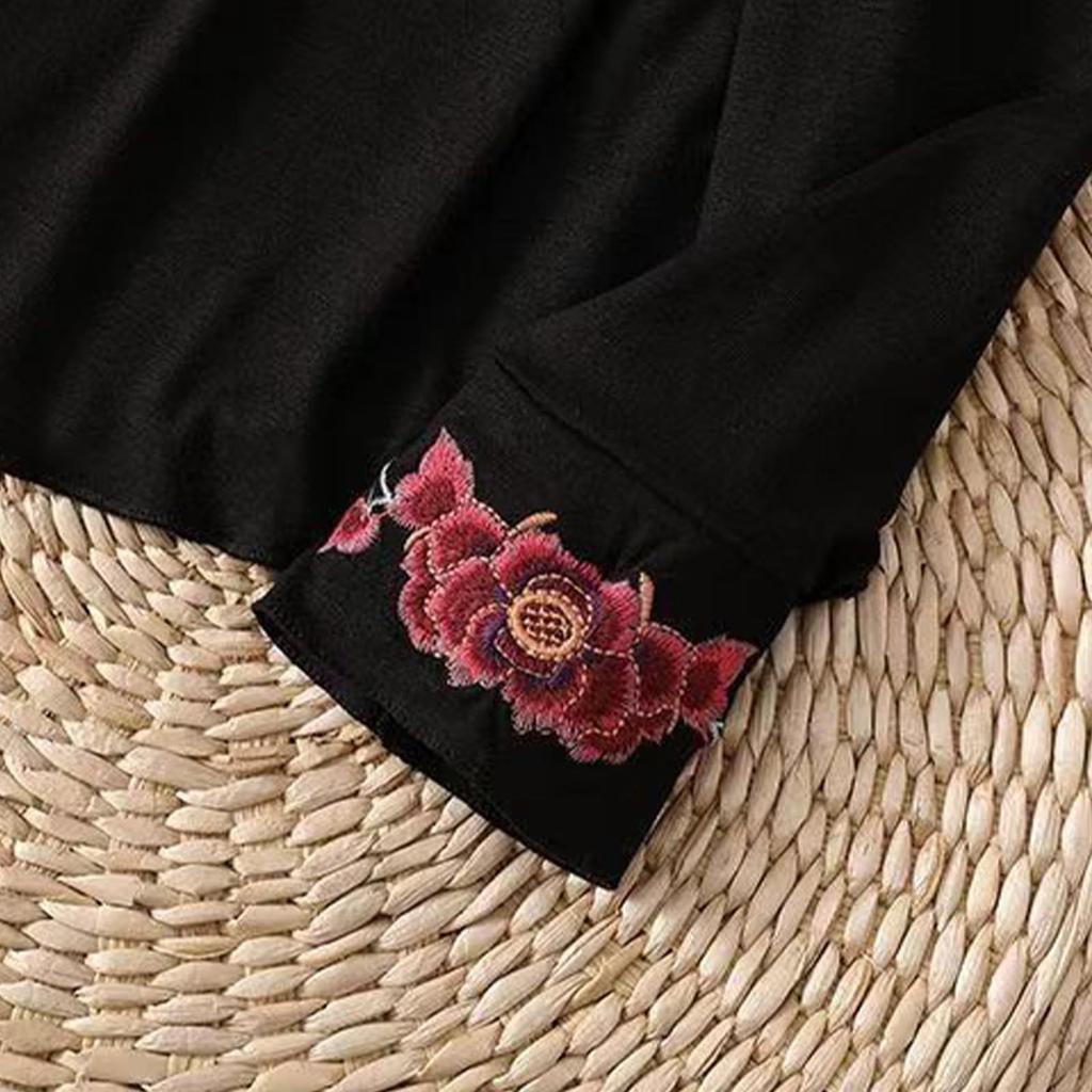 Женская модная литературная этническая вышивка Дын, ретро-топ с высоким воротом и длинными рукавами, вышитый