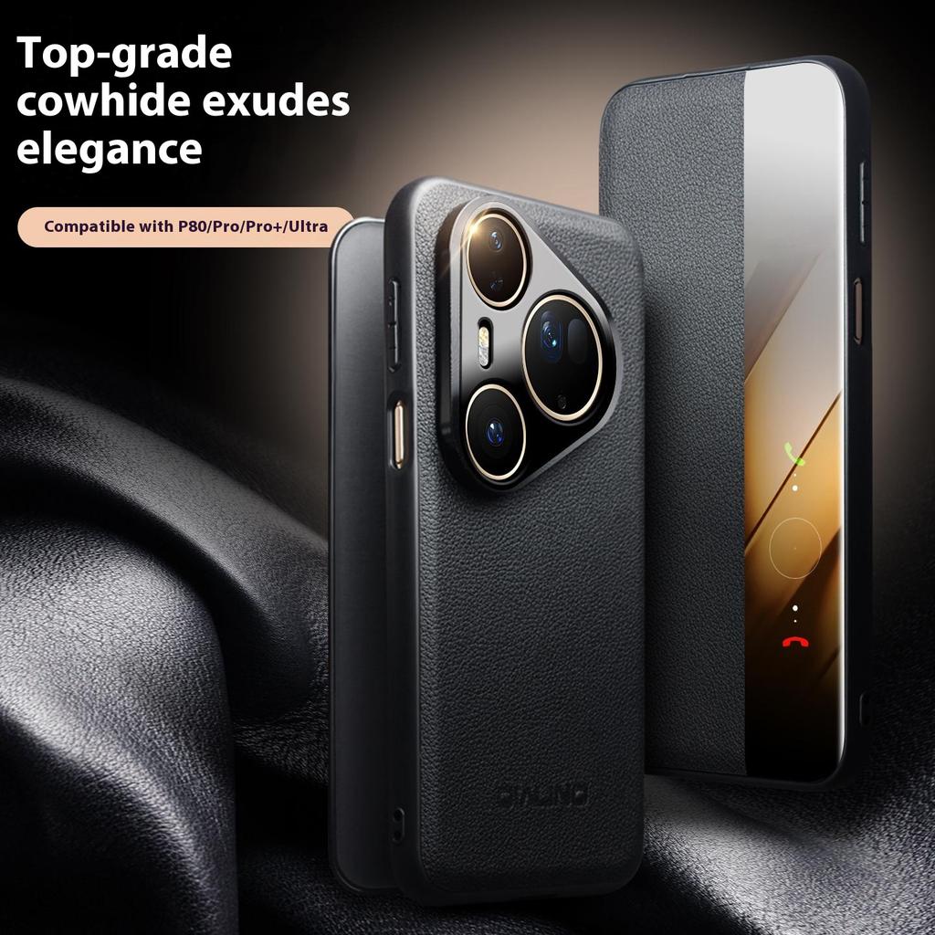 QIALINO Чехол для Huawei Pura 80 Ultra с окошком, автопробуждение/сон, откидная крышка из натуральной коровьей кожи