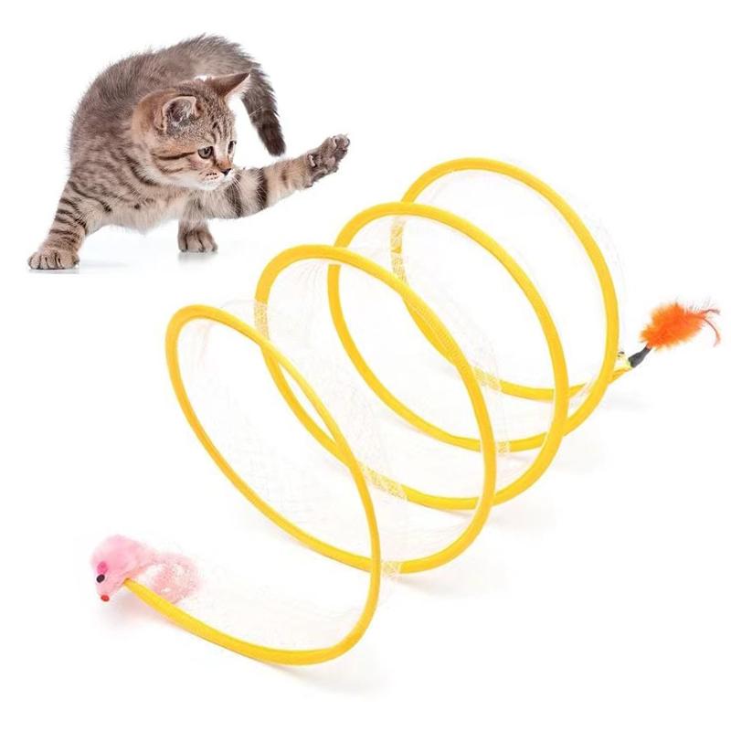 Folded Cat Tunnel S Type Cats Tunnel Spring Toy Mouse Tunnel with Balls and Crinkle Cat Outdoor Cat Toys for Kitten Interactive