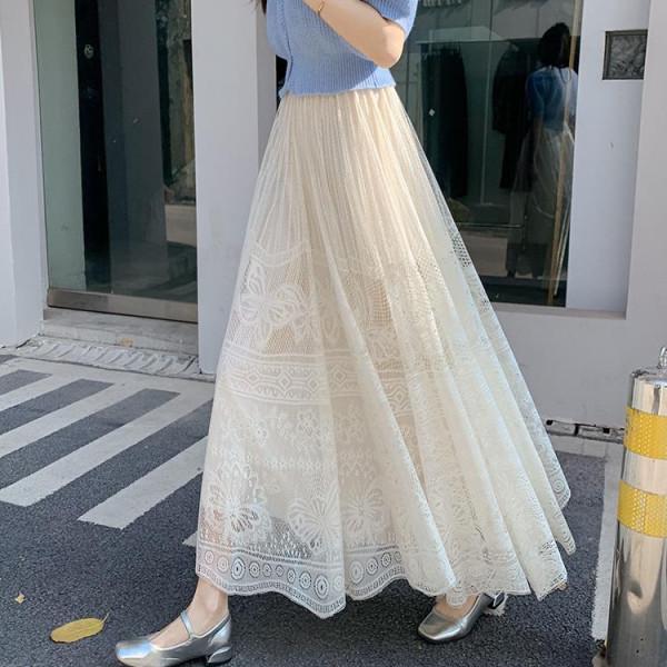 Double-Sided Long Lace A-Line Pleated Skirt for Women - 2025 Collection