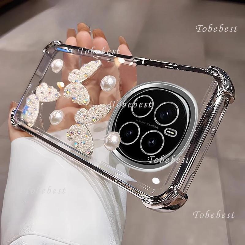 3D Перламутровая Бабочка Ударопрочный Силиконовый Чехол с Гальваническим Покрытием для Huawei Honor Magic 7 Lite 6 5 4 3 Pro Прозрачная Задняя Крышка