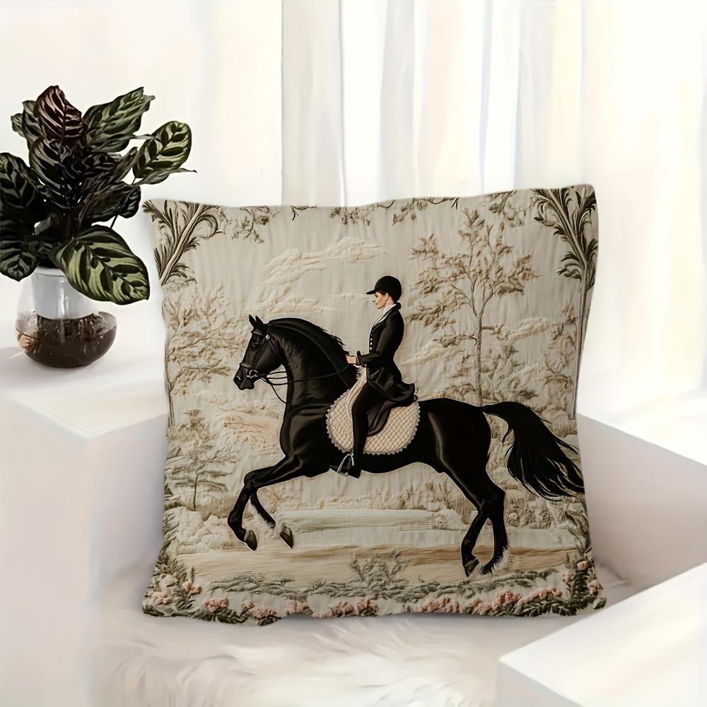 Equestrian Horse Rider Pillow Cover Vintage Tapestry Print Cushion Case For Sofa Bed Couch Elegant English Country Home Decor