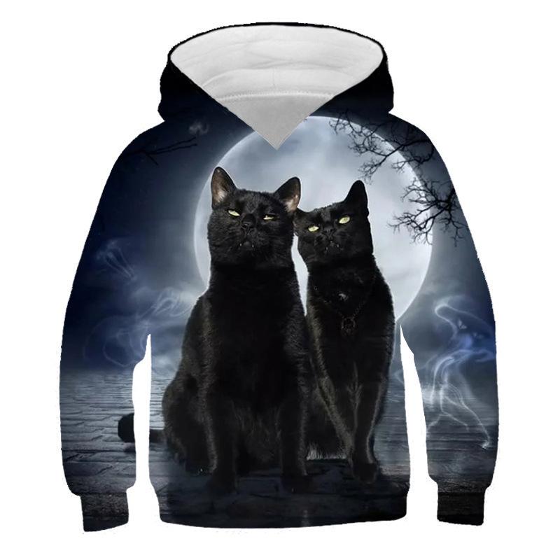 Autumn 3D Cat Pattern Printed Top Fashionable Casual Long Sleeved Children's Boy Hoodies