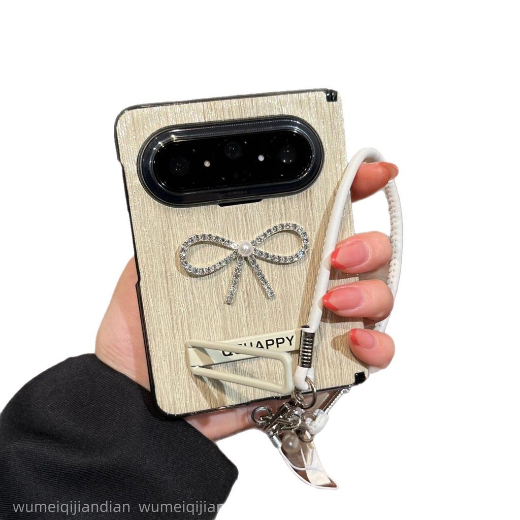 Чехол для складного телефона Huawei PuraXMax с узором из блестящей кожи и бантом из страз, защитная крышка центрального шарнира.