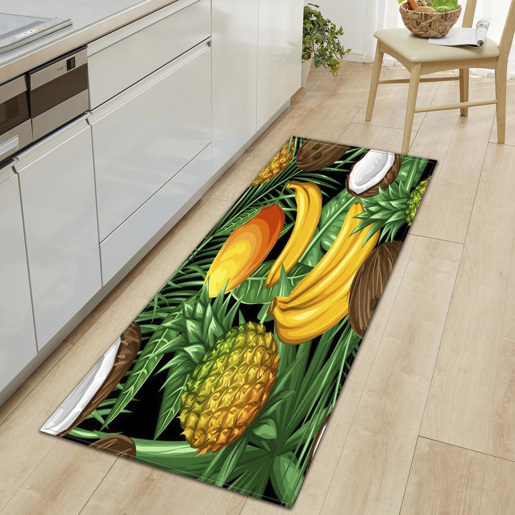 Кухонный коврик со свежими фруктами и овощами. Мягкий утолщенный кухонный коврик. Водонепроницаемый нескользящий маслостойкий напольный коврик.