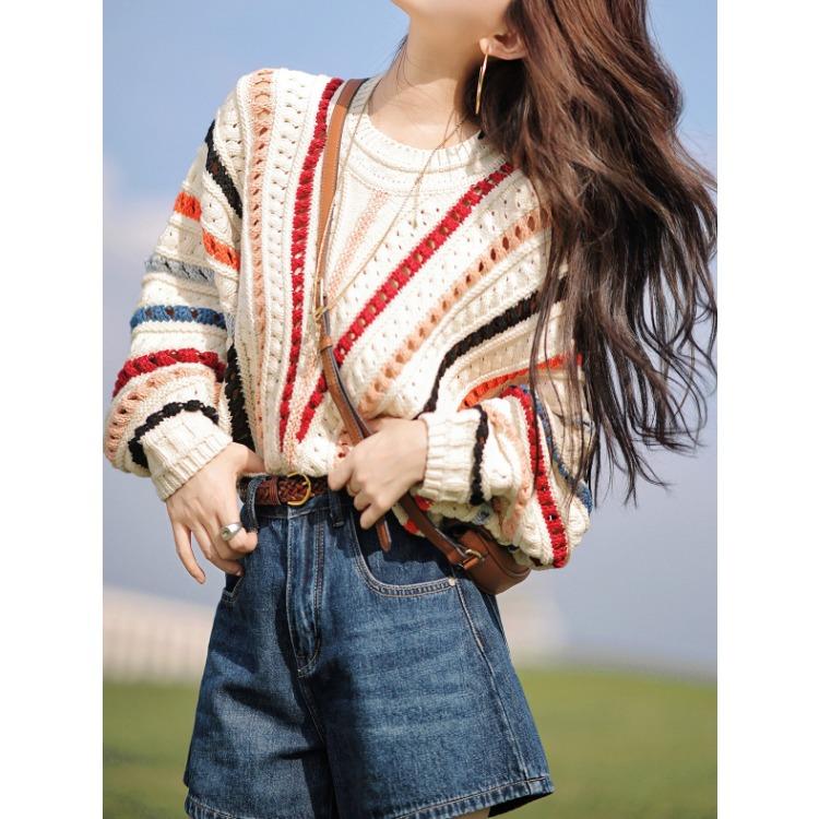 Autumn New Korean Style Long-sleeved Sexy Hole Sweater Asymmetric Loose Pullover Hollow Out Knitwear
