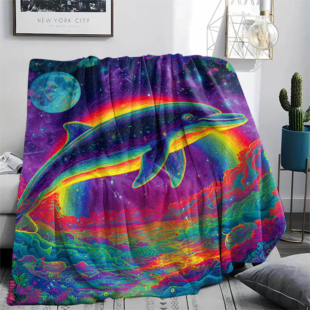Dolphin Print Flannel Blanket, High quality Comfortable for All Seasons, Home Decor, Warmth and Comfort, Perfect for Christmas Gifts