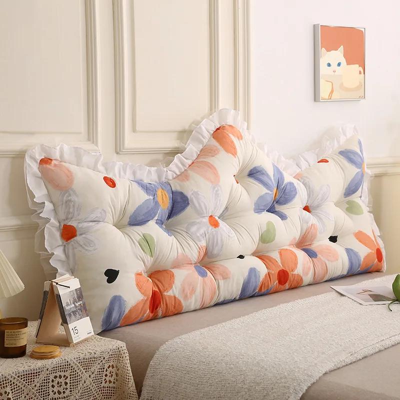 Princess Style Fabric Bedroom Cushion Skin Friendly Crystal Velvet with Lace Headboard Cushion Bed Strap Style Pillow Backrest