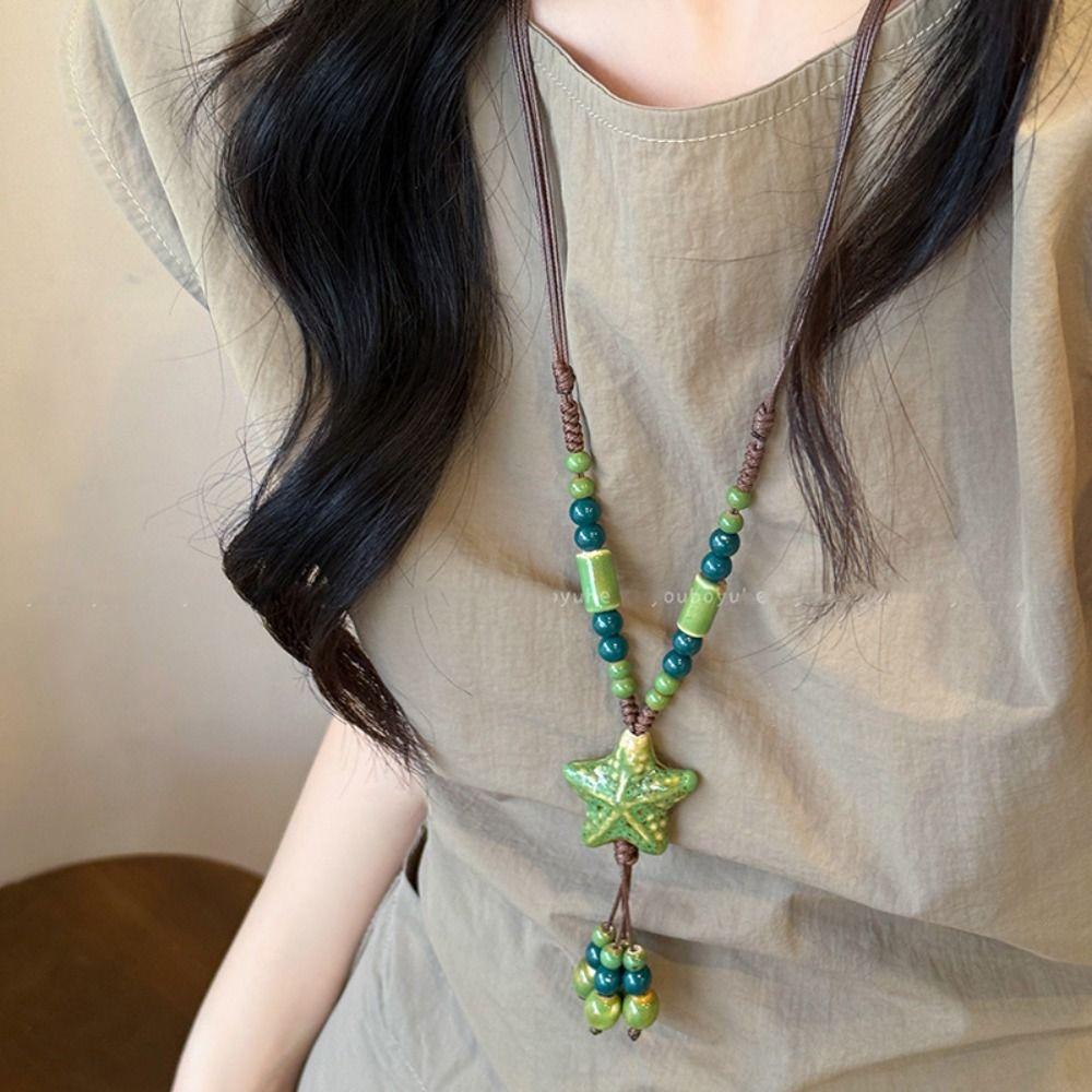 Tassel Ethnic Style Necklace Colorful Beads Bohemian Style Necklace Long Sweater Chain  Girls Gifts