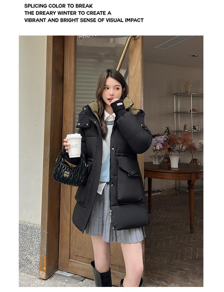 Women’s Short Hooded Windproof Thicken Warm Winter Jacket With Knitted Extension Sleeves