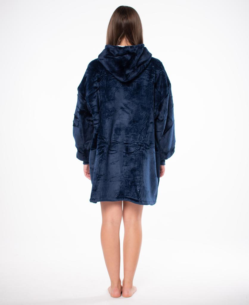 Bluza koc kocobluza 2w1 oversize xxl z kapturem gruba sherpa granatowa