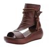 Women Sandals Summer Wedges Mid Heels Sandalias Platform Fish Mouth Sandals 2024Soft Sole PU Retro Cool Boots Sandalias De Mujer