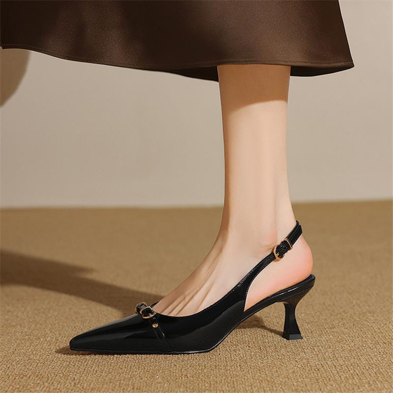Модные новые летние сандалии с закрытым носком для женщин, сандалии из лакированной кожи с острым носком, модные женские офисные туфли на высоком каблуке