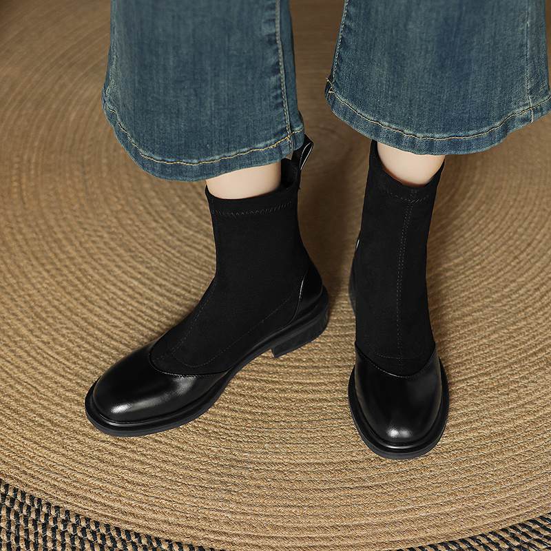 Krazing Po Микрофибра Флок Зима Круглый Носок Размер 33 Ботильоны Челси Размер 43 Молния Высокое Качество Низкий Каблук Ботильоны