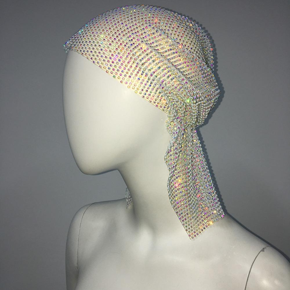 Vintage Aurora Borealis Hair Band Crystal Fishnet Headscarf Rhinestone Bandana Streetwear